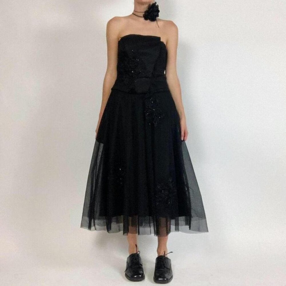 Sue Wong 00s tulle goth strapless prom dress